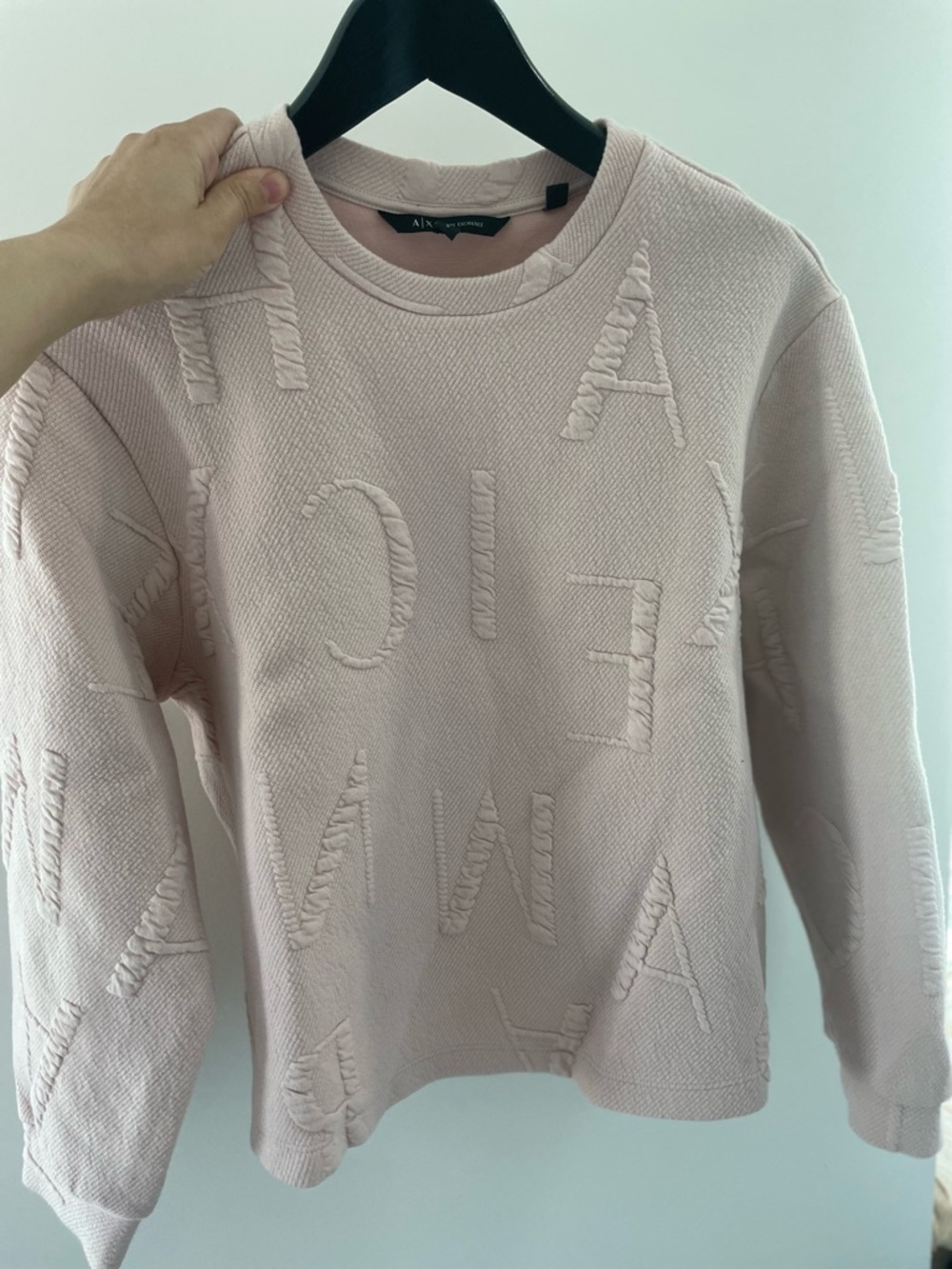 Armani Exchange Pale Pink Embossed Logo Crewneck Sweater
